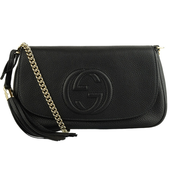 Gucci Outlet Chain Leather Shoulder Bag Black - Picture 1 of 2